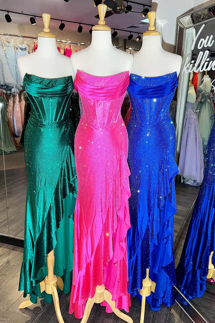 Fuchsia Off-the-Shoulder Tiered Long Prom Dress with Slit BabaMila Royal Blue 2