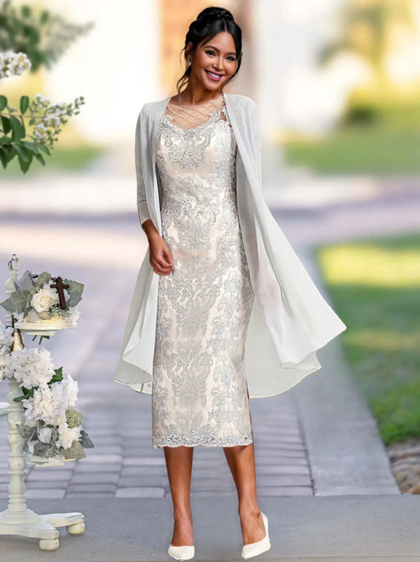 Two Pieces Sheath/Column Scoop Neck Mother Of The Bride/Groom Dresses With Lace Appliques BabaMila as picture 2