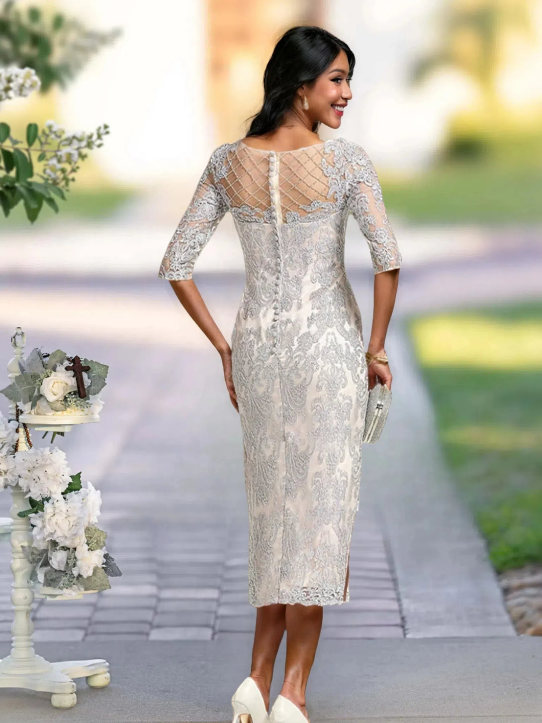 Two Pieces Sheath/Column Scoop Neck Mother Of The Bride/Groom Dresses With Lace Appliques BabaMila