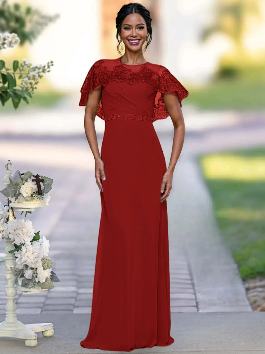 Sheath/Column Elegant Mother Of The Bride Dresses With Appliques & Belt & Beadings BabaMila