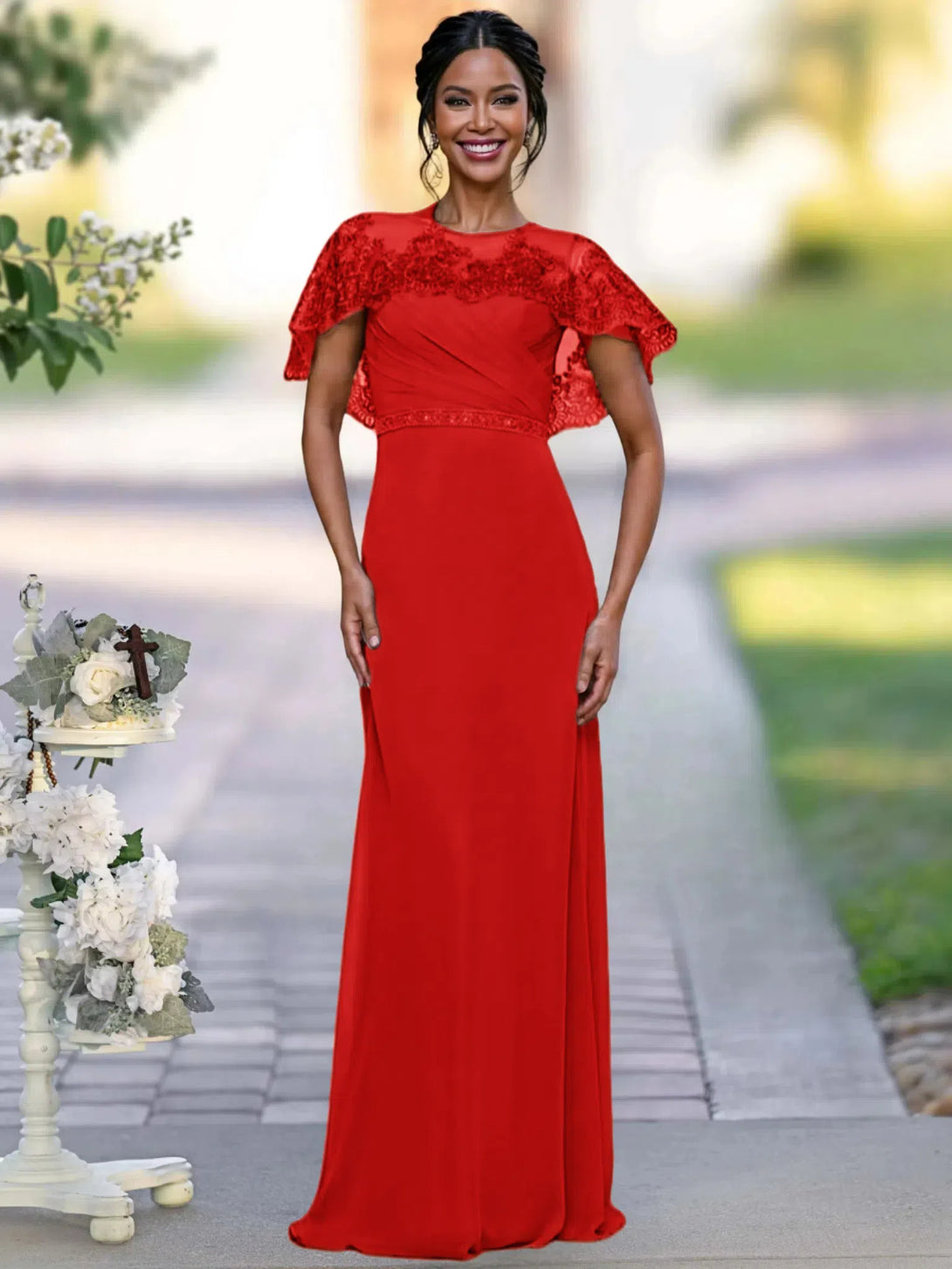 Sheath/Column Elegant Mother Of The Bride Dresses With Appliques & Belt & Beadings BabaMila