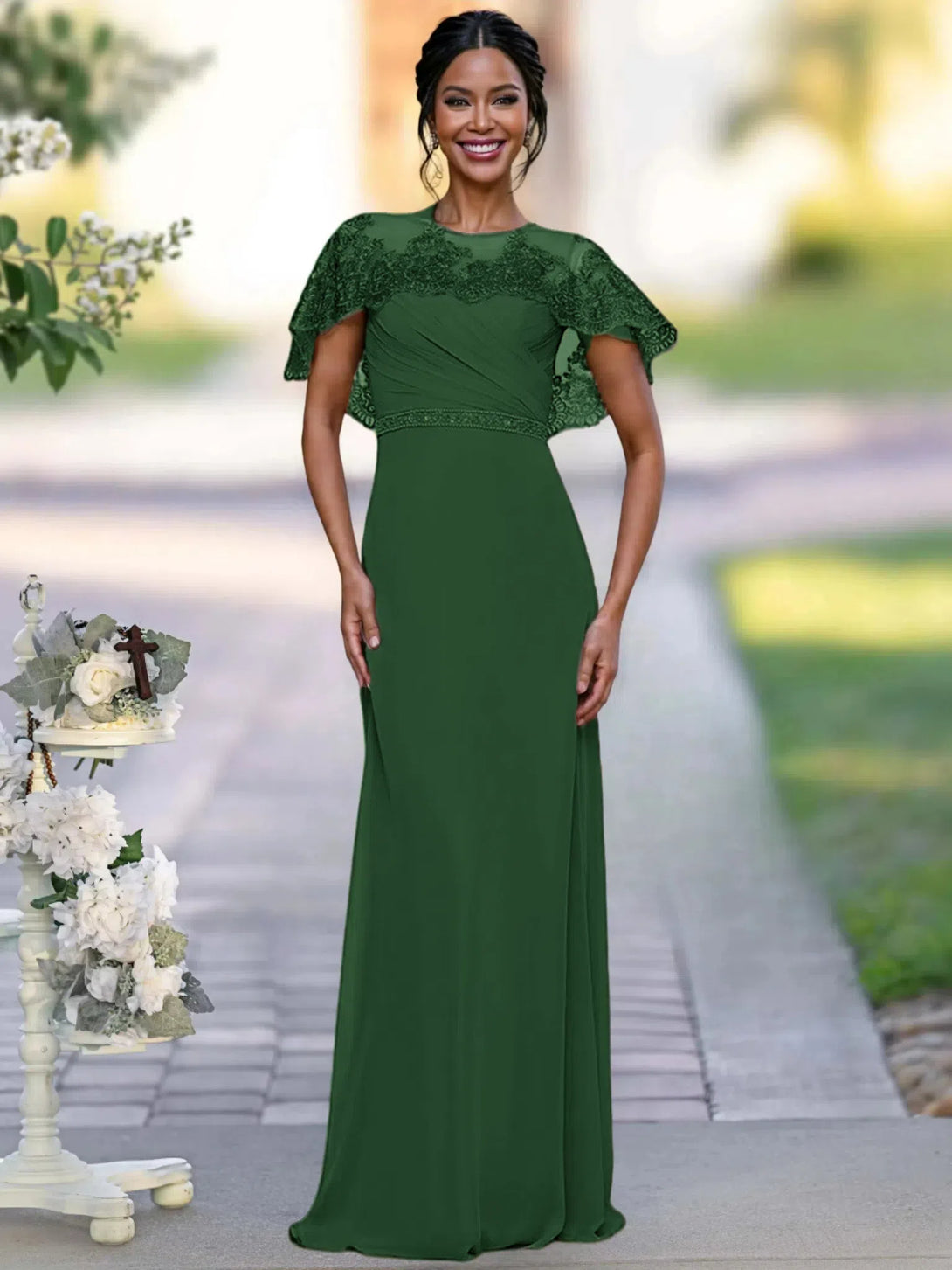 Sheath/Column Elegant Mother Of The Bride Dresses With Appliques & Belt & Beadings BabaMila Dark Green 2