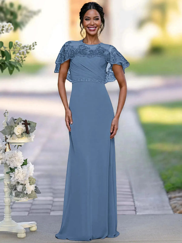 Sheath/Column Elegant Mother Of The Bride Dresses With Appliques & Belt & Beadings BabaMila Dusty Blue 2