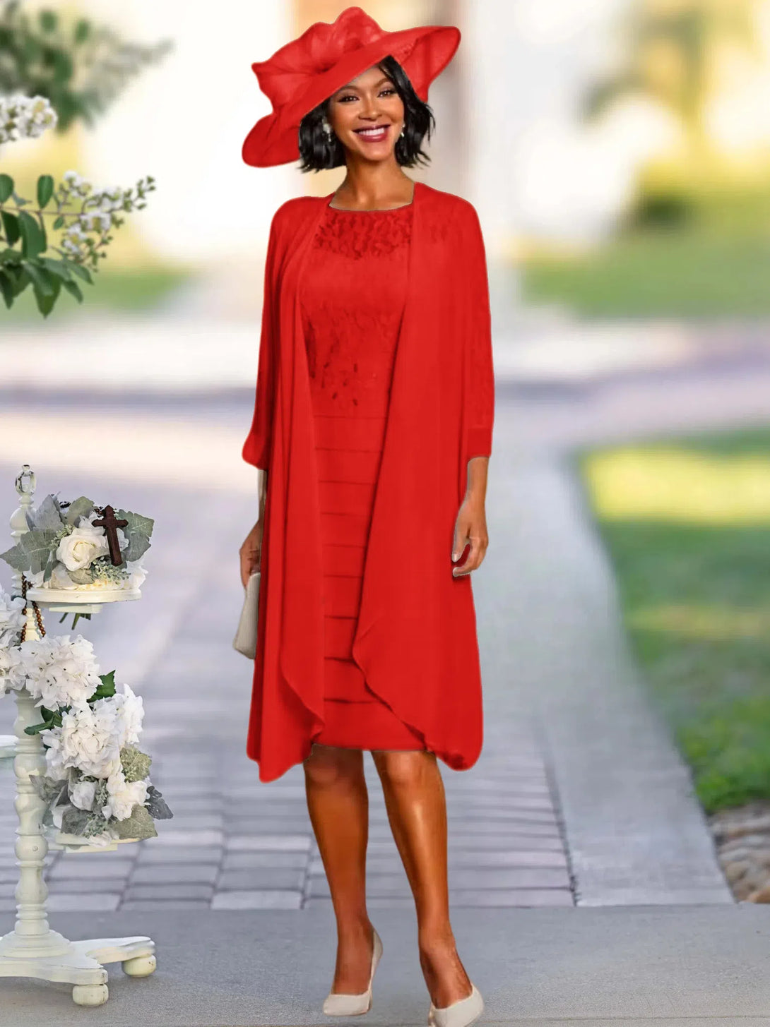 Two Piece Sheath/Column Knee-Length Jewel Neck Mother Of The Bride Dress With Jacket BabaMila