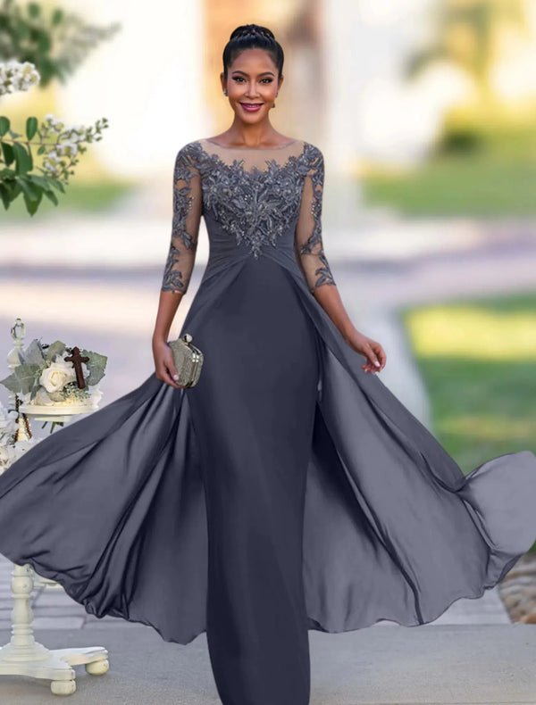 A-Line/Princess Jewel Neck Floor-Length Mother Of The Bride Dresses BabaMila as picture 2