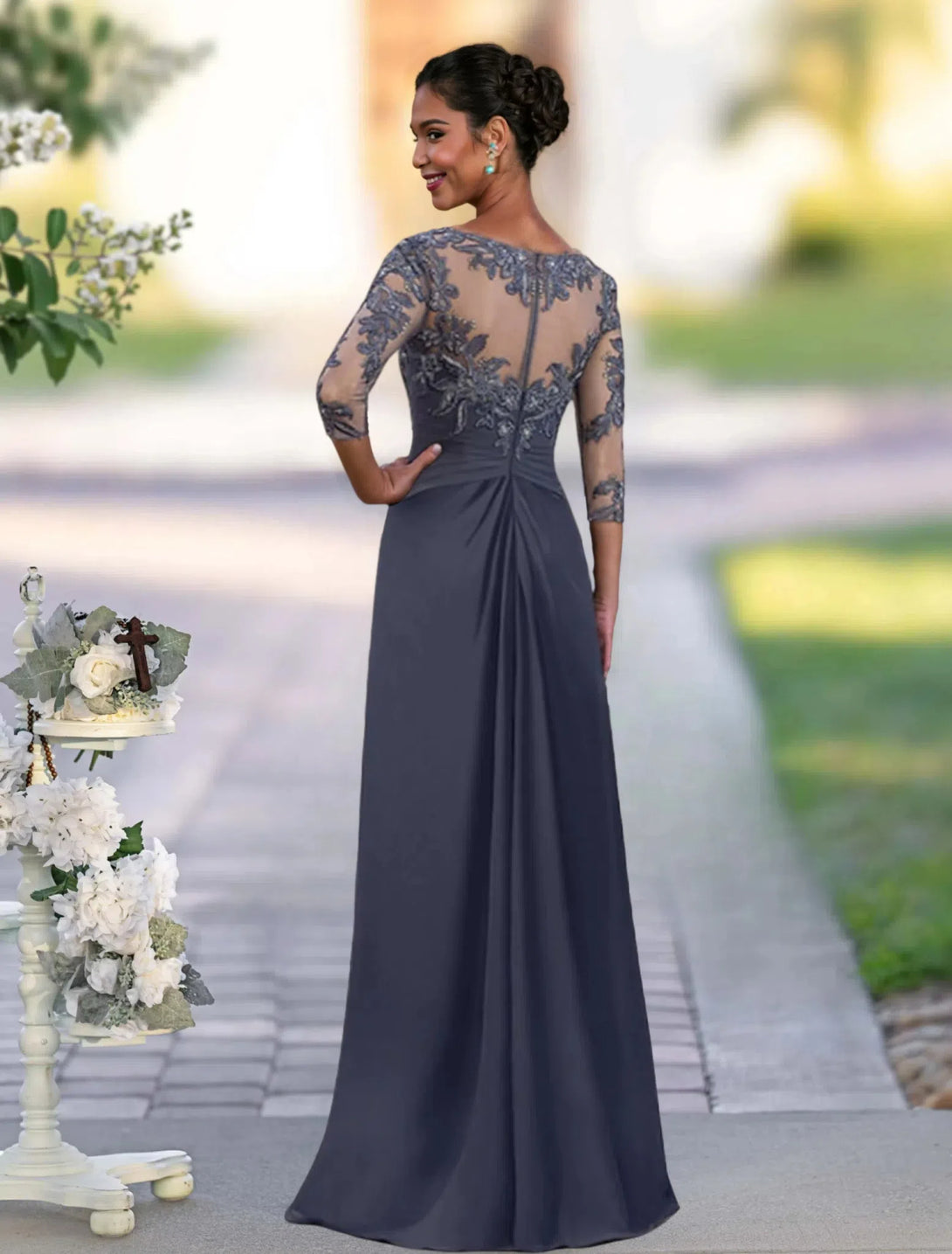 A-Line/Princess Jewel Neck Floor-Length Mother Of The Bride Dresses BabaMila