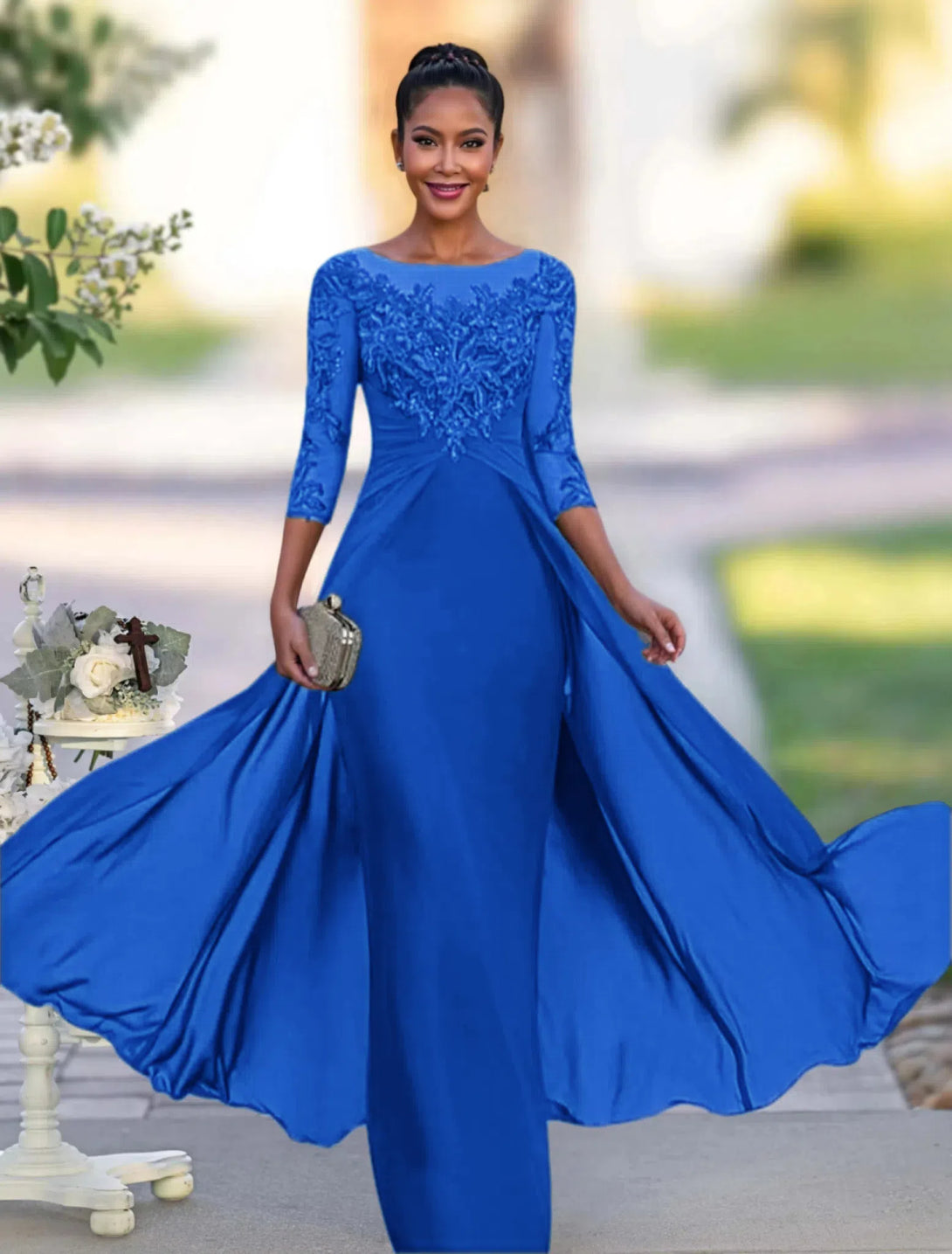 A-Line/Princess Jewel Neck Floor-Length Mother Of The Bride Dresses BabaMila Royal Blue 2