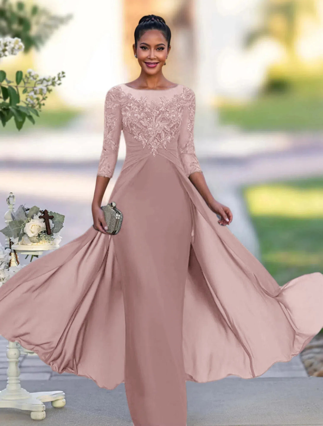 A-Line/Princess Jewel Neck Floor-Length Mother Of The Bride Dresses BabaMila