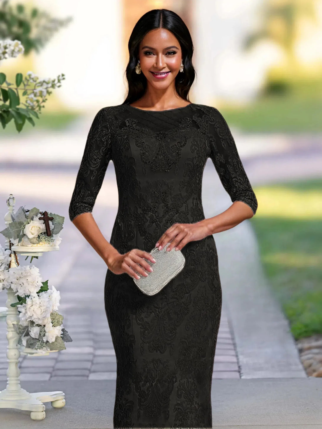 Two Pieces Sheath/Column Scoop Neck Mother Of The Bride/Groom Dresses With Lace Appliques BabaMila Black 2