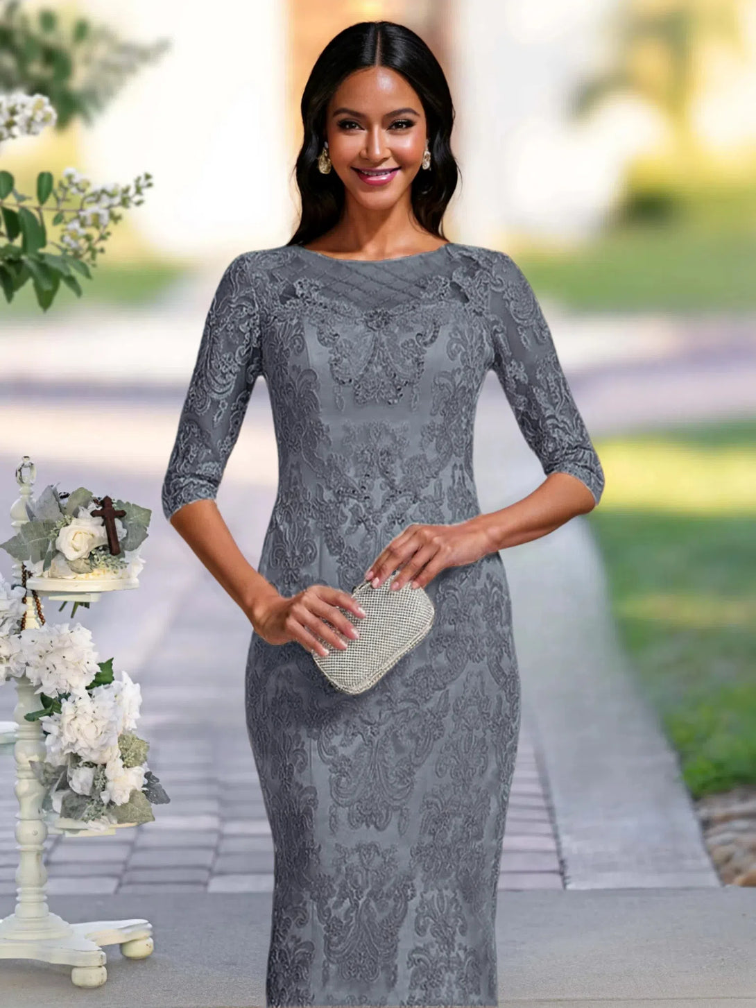 Two Pieces Sheath/Column Scoop Neck Mother Of The Bride/Groom Dresses With Lace Appliques BabaMila