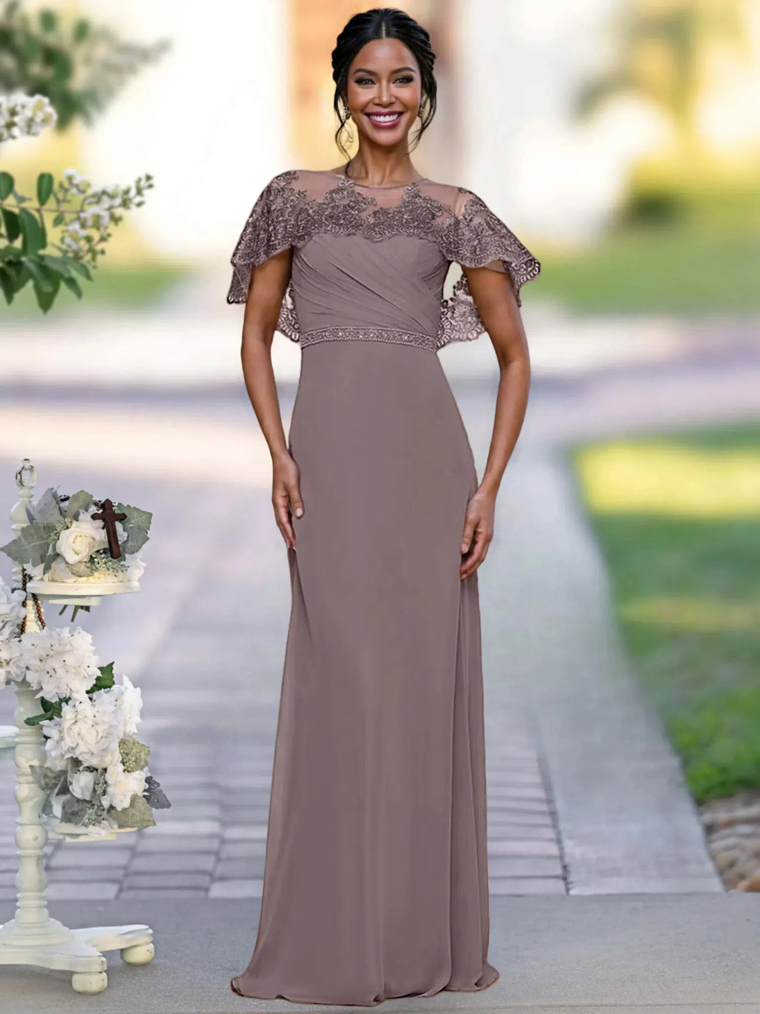 Sheath/Column Elegant Mother Of The Bride Dresses With Appliques & Belt & Beadings BabaMila as picture 2