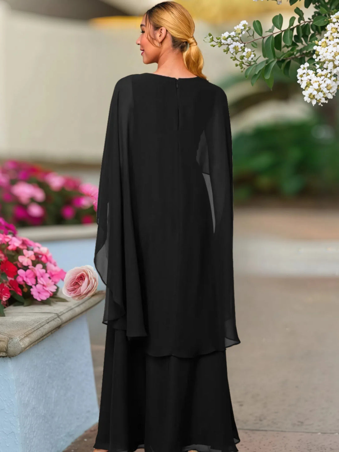 V Neck A Line Chiffon Floor Length Mother Of The Bride Dress BabaMila