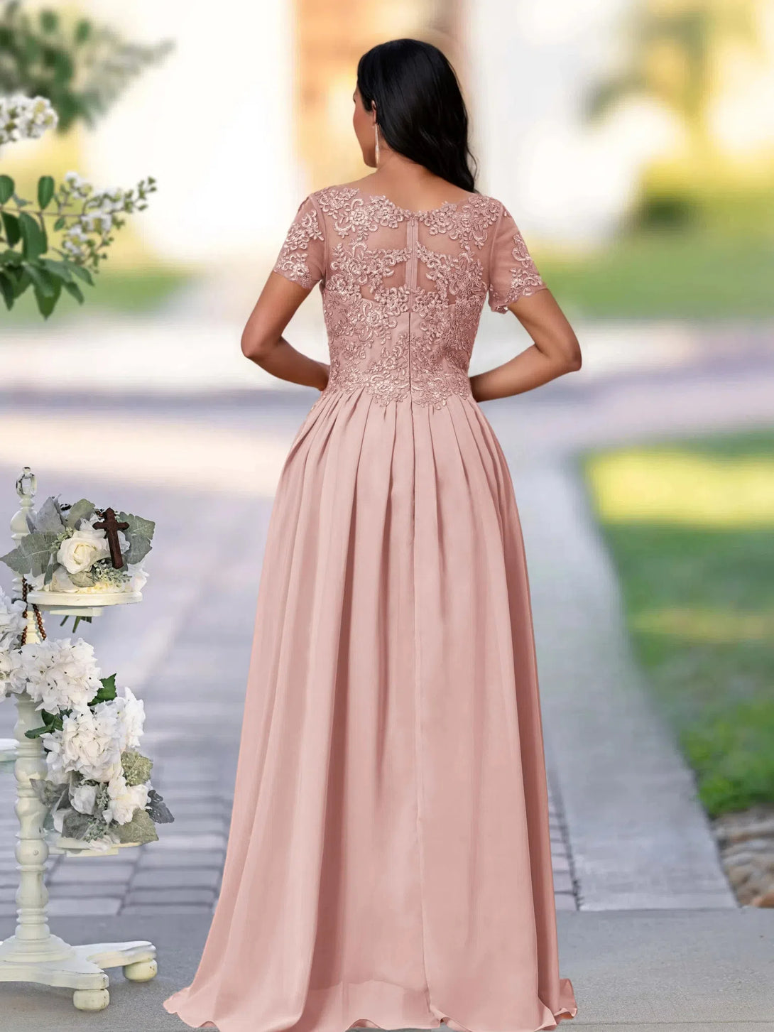 A-LINE APPLIQUES LACE ANKLE-LENGTH SATIN MOTHER OF THE BRIDE DRESS BabaMila