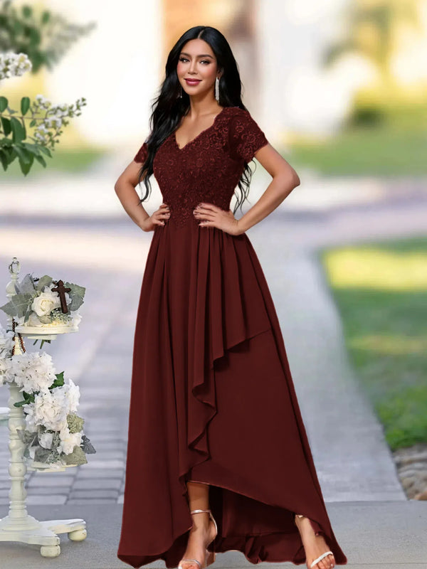 A-LINE APPLIQUES LACE ANKLE-LENGTH SATIN MOTHER OF THE BRIDE DRESS BabaMila Cabernet 2