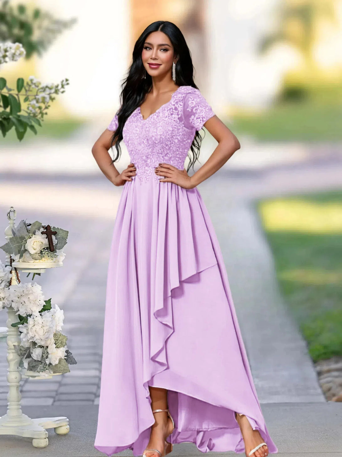 A-LINE APPLIQUES LACE ANKLE-LENGTH SATIN MOTHER OF THE BRIDE DRESS BabaMila