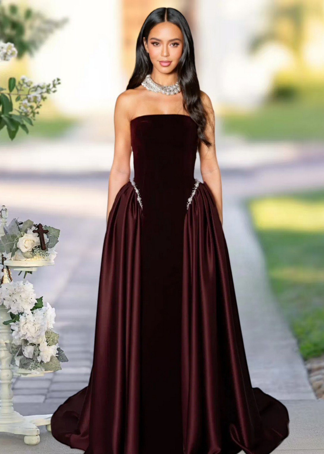 A Line Prom Gown Sleeveless Sweep/Brush Train Party Dresses BabaMila Cabernet 2