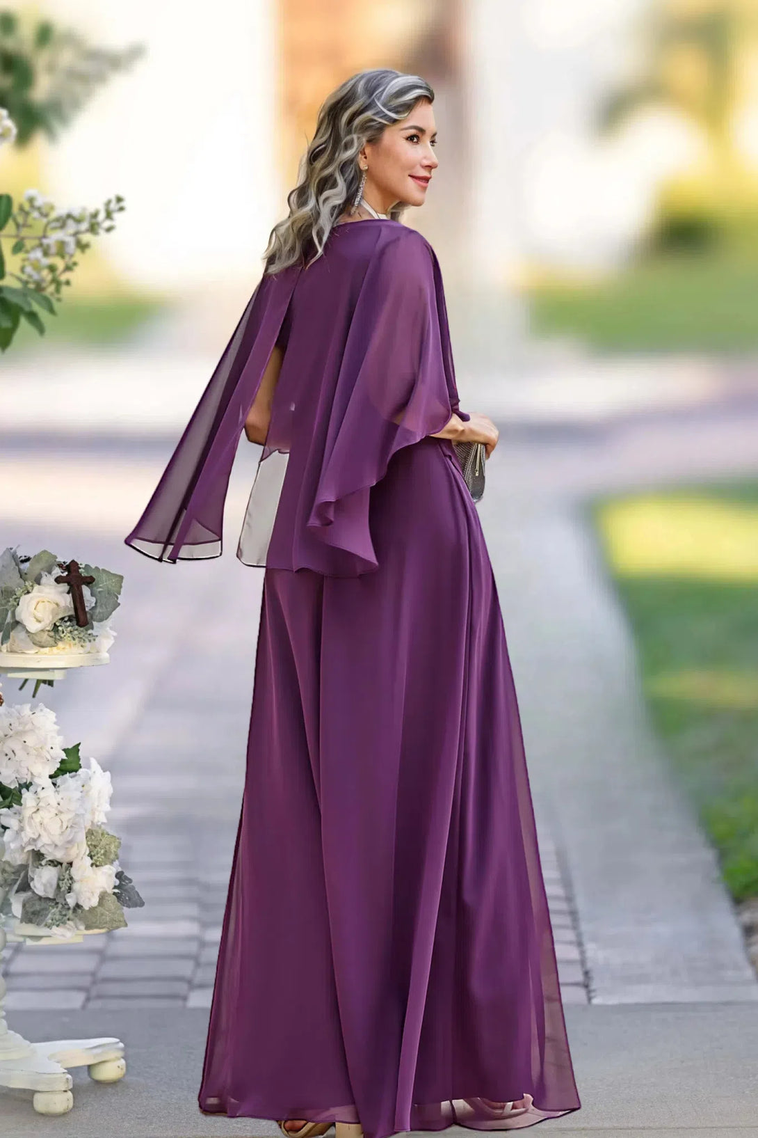 Elegant Beaded V Neck Chiffon Mother of the Bride dress BabaMila