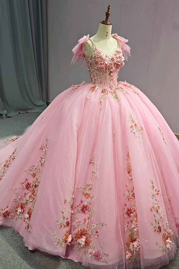 Quinceanera Dresses Ball Gown Backless Appliques Princess Sweet 15 16 Years Old Birthday Prom Party Gown Gidiondress Pink 2