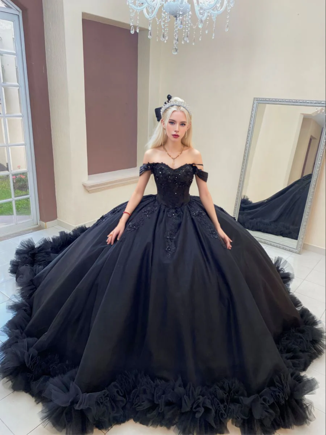 Ball Gown Tulle Off the Shoulder Quinceanera Prom Dress Gidiondress