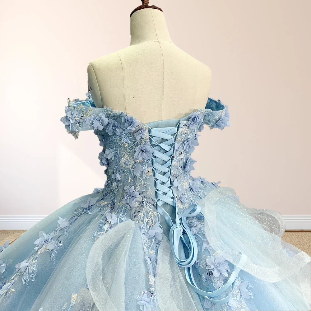 Sky Blue Lace Princess Appliqued Quinceanera Dress Gidiondress