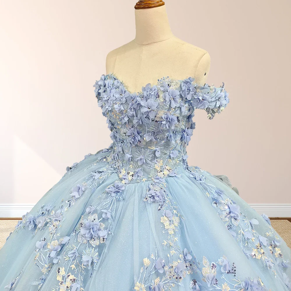 Sky Blue Lace Princess Appliqued Quinceanera Dress Gidiondress Sky Blue 2