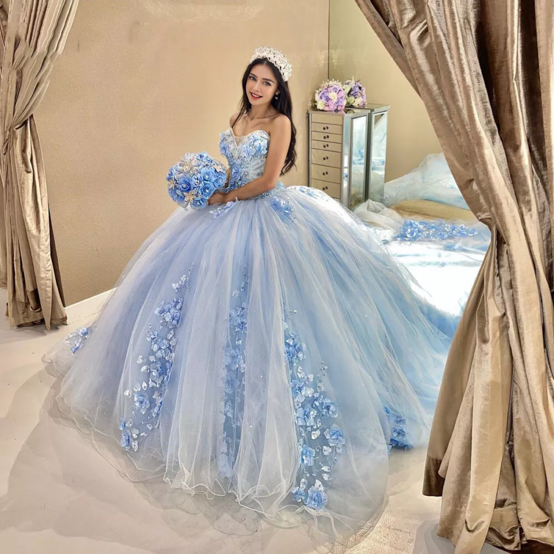 Sky Blue Tulle Ball-Gown Strapless Sleeveless Quinceanera Dresses Gidiondress Sky Blue 2