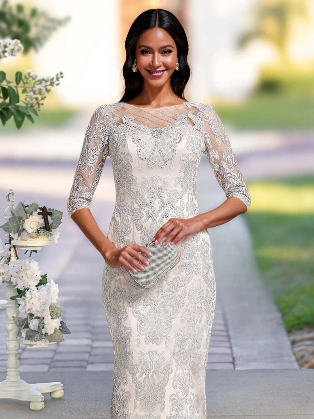 Two Pieces Sheath/Column Scoop Neck Mother Of The Bride/Groom Dresses With Lace Appliques BabaMila