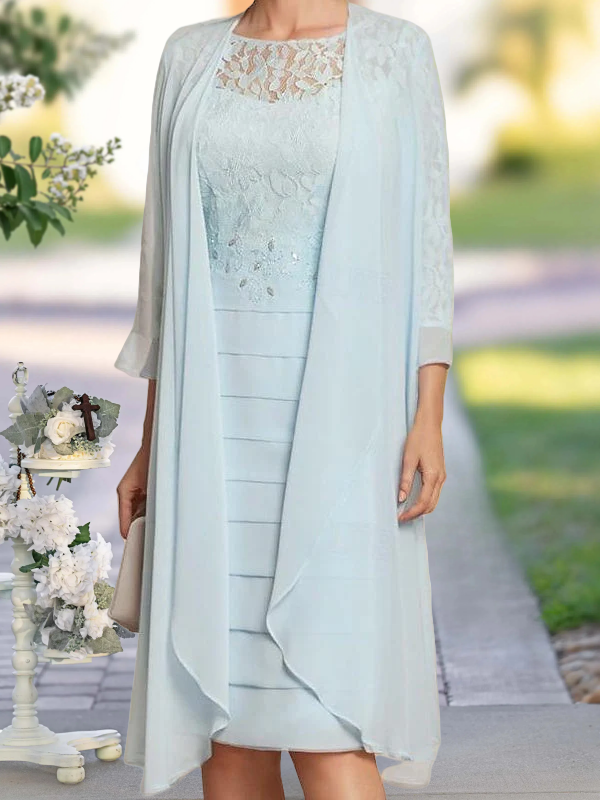 Two Piece Sheath/Column Knee-Length Jewel Neck Mother Of The Bride Dress With Jacket BabaMila