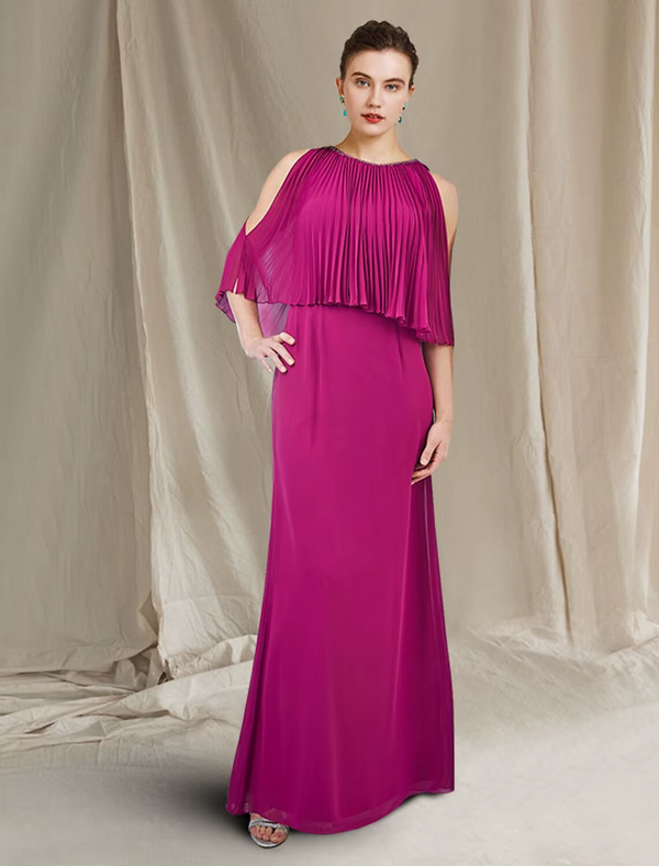 Fuchsia Prom Formal Dress Elegant Jewel Beading Long Chiffon Mother of the Bride Dresses BabaMila as picture 2