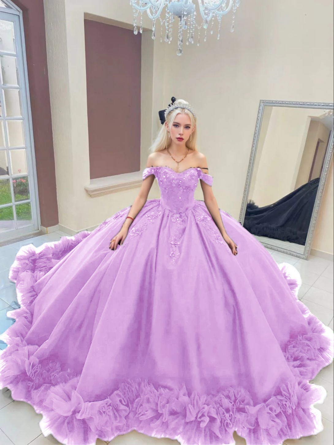 Ball Gown Tulle Off the Shoulder Quinceanera Prom Dress Gidiondress Lilac 2