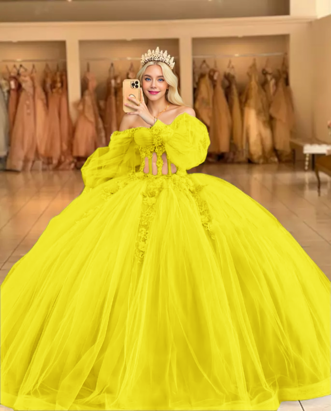 Sky Blue Quinceanera Dresses with 3D Flowers and Half Sleeve Gidiondress Yellow 2