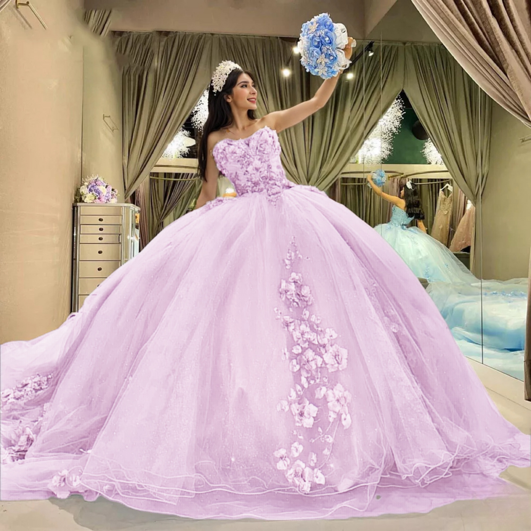 Sky Blue Tulle Ball-Gown Strapless Sleeveless Quinceanera Dresses Gidiondress Lilac 2