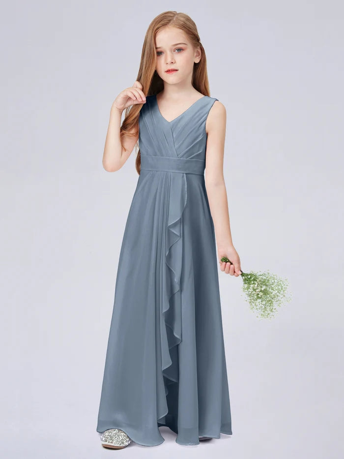 Chiffon Junior Bridesmaid Dress For Children Pageant Dress Gidiondress Dusty Blue 12M