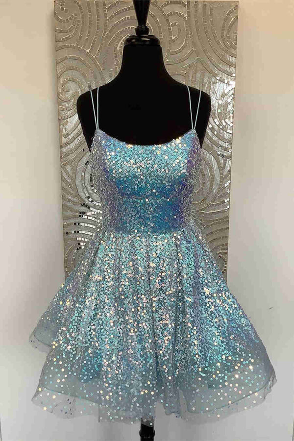 Cute Hot Pink Sequins A-Line Short Homecoming Dress BabaMila light blue 2