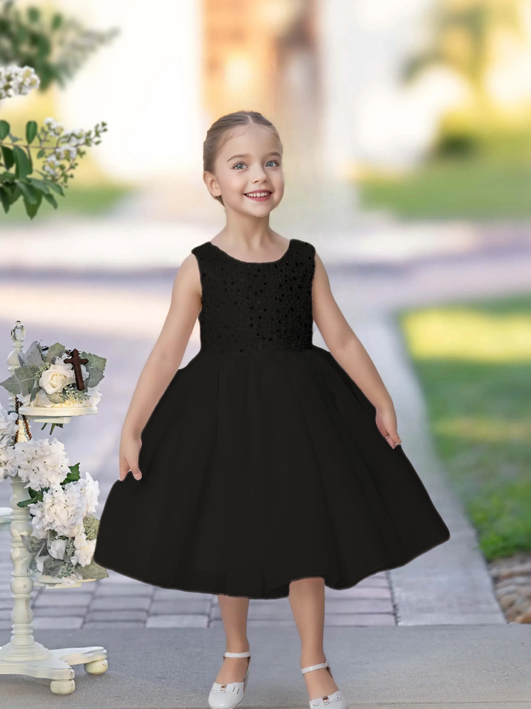 Knee Length Red Sequins Lace Girl Princess Dress Short Flower Girl Dress for Wedding Gidiondress Black 12M