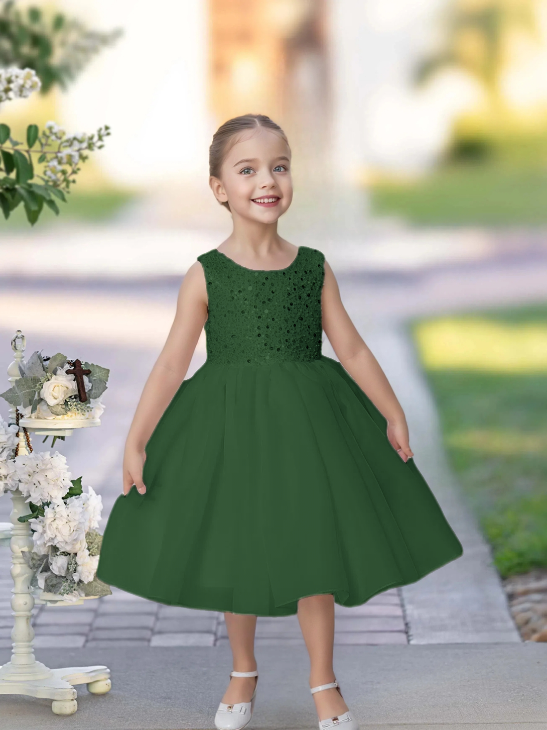 Knee Length Red Sequins Lace Girl Princess Dress Short Flower Girl Dress for Wedding Gidiondress