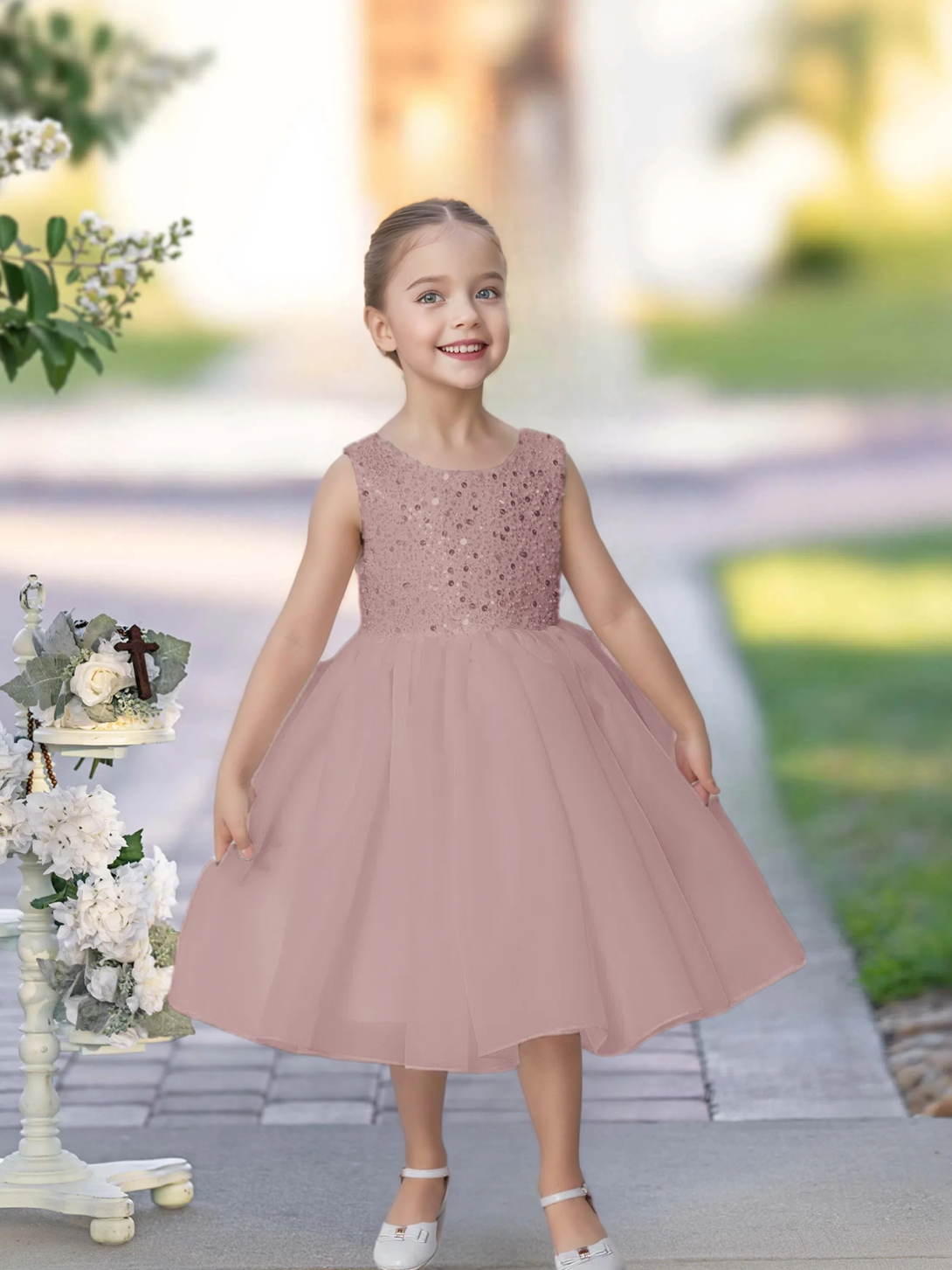 Knee Length Red Sequins Lace Girl Princess Dress Short Flower Girl Dress for Wedding Gidiondress