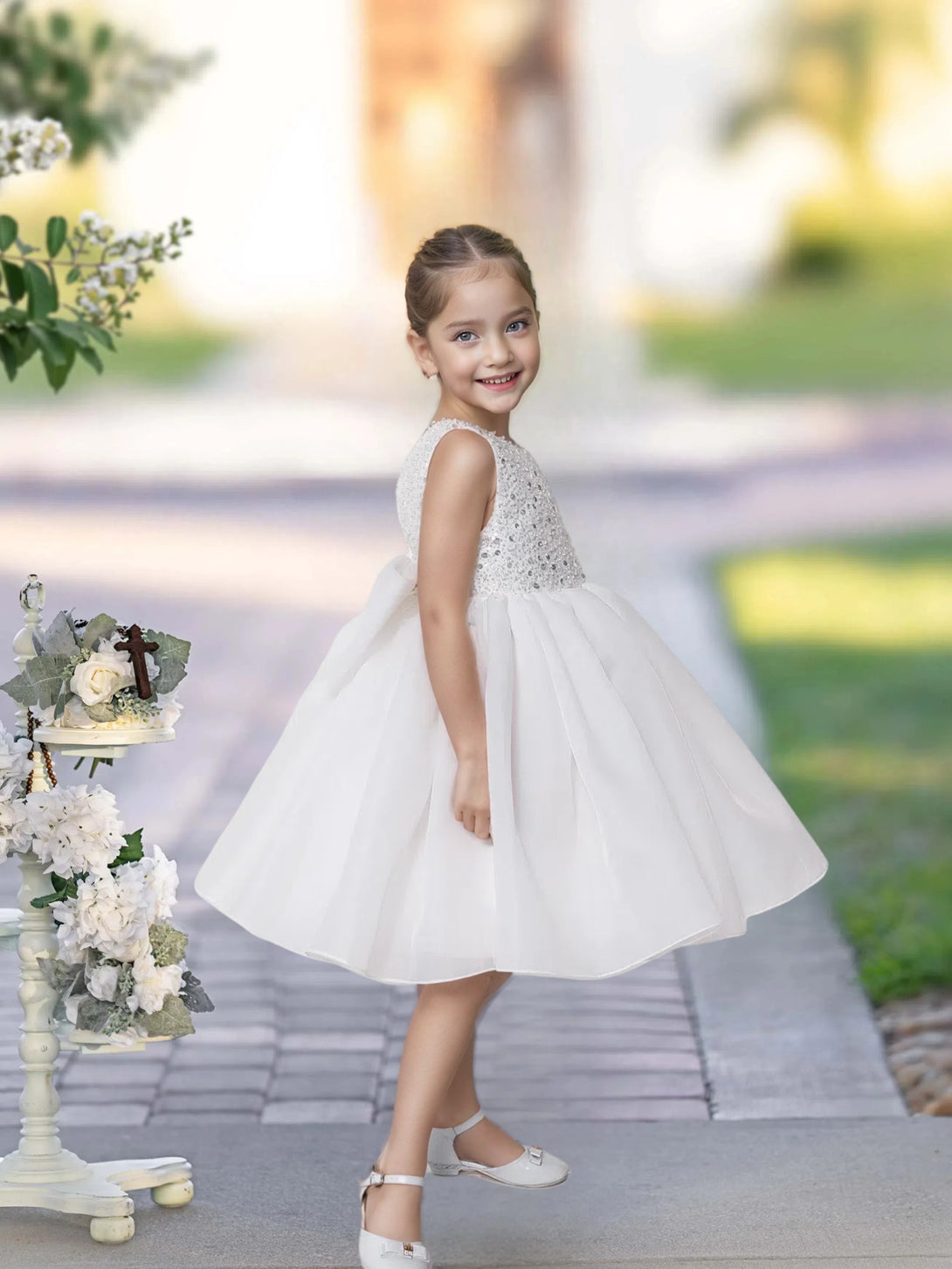 Knee Length Red Sequins Lace Girl Princess Dress Short Flower Girl Dress for Wedding Gidiondress