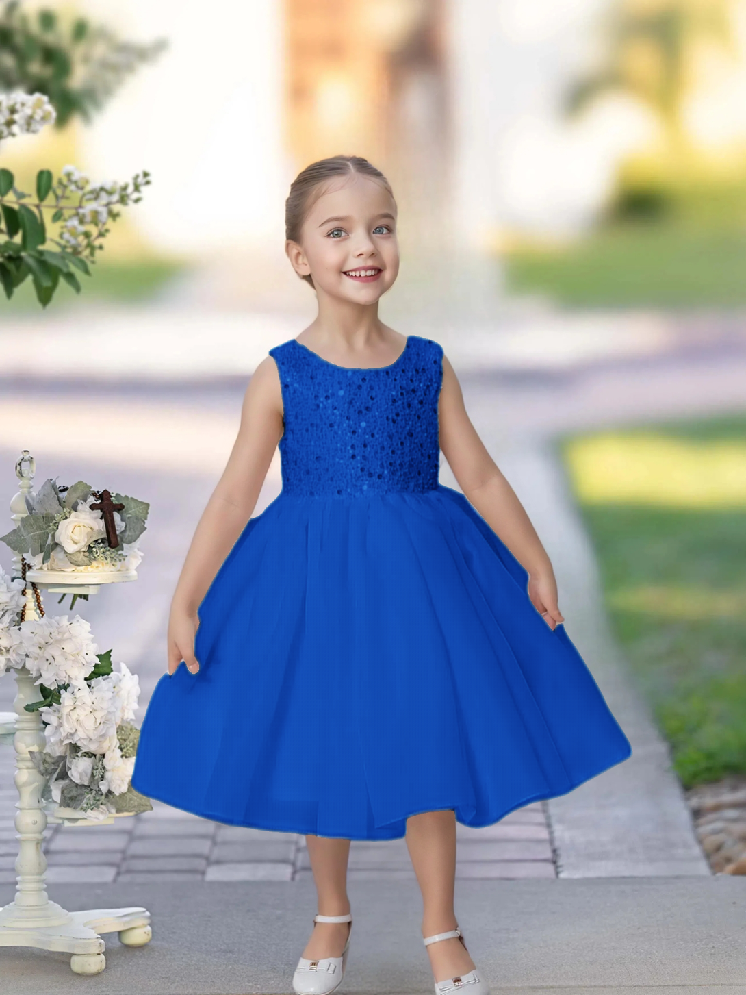 Knee Length Red Sequins Lace Girl Princess Dress Short Flower Girl Dress for Wedding Gidiondress Royal Blue 12M